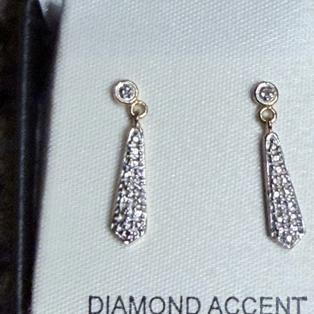 Elegant 18 KT Gold Sterling Silver Diamond Accent Dangle Earrings .925 china - Picture 6 of 8